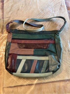 Vintage Multi-Color Patchwork Real  Leather Crossbody Bag